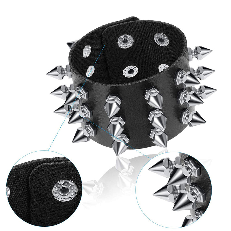 Hicarer 6 Pieces Punk Studded Bracelet Rivets Bracelet Leather Rivets Bracelet Cuff for Men Women Classic Style